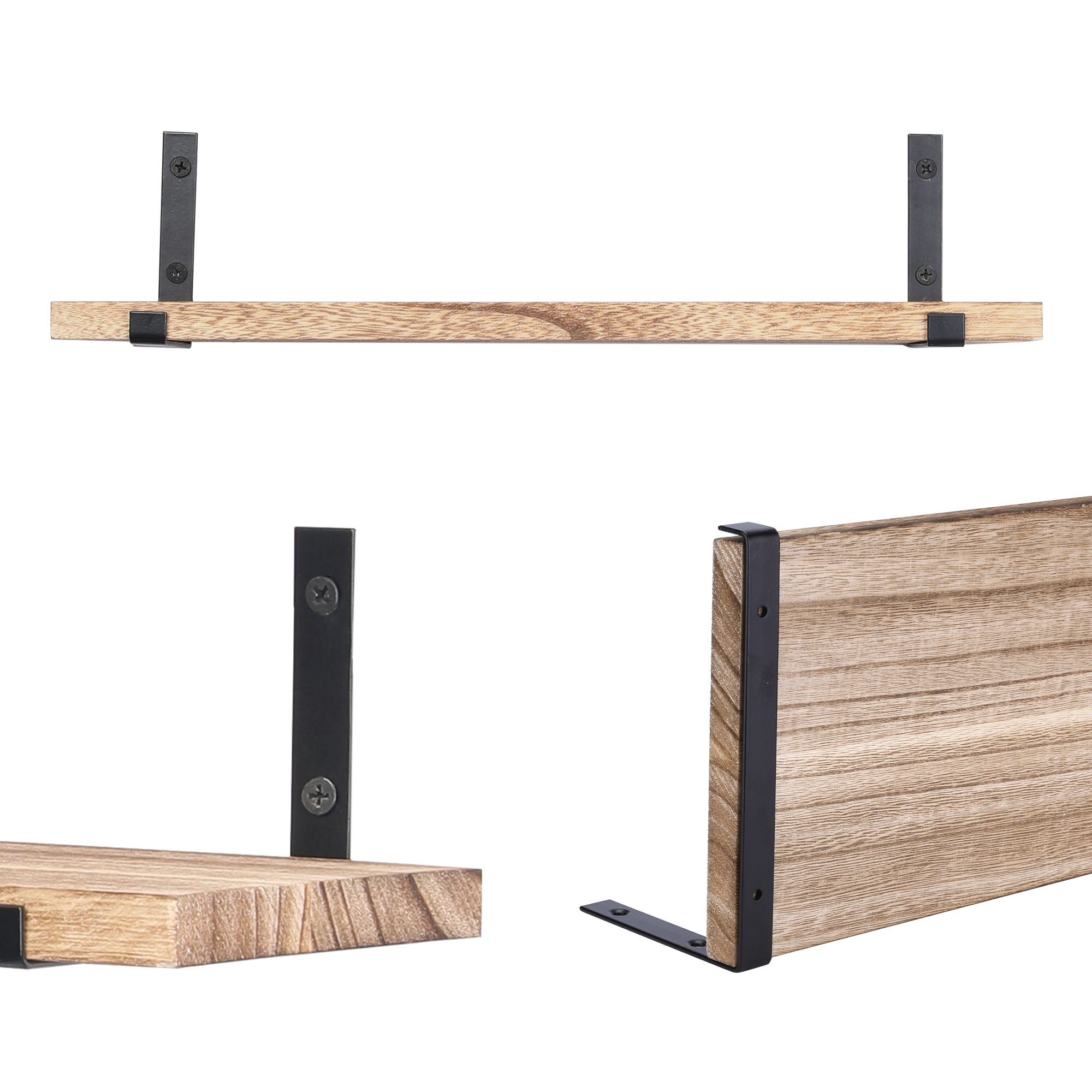 REGALWOVEN Wood Floating Shelves Set of 4, Wall Mounted Shelves for Bedroom and Kitchen Wall Decor Brown 16.5*6.7in