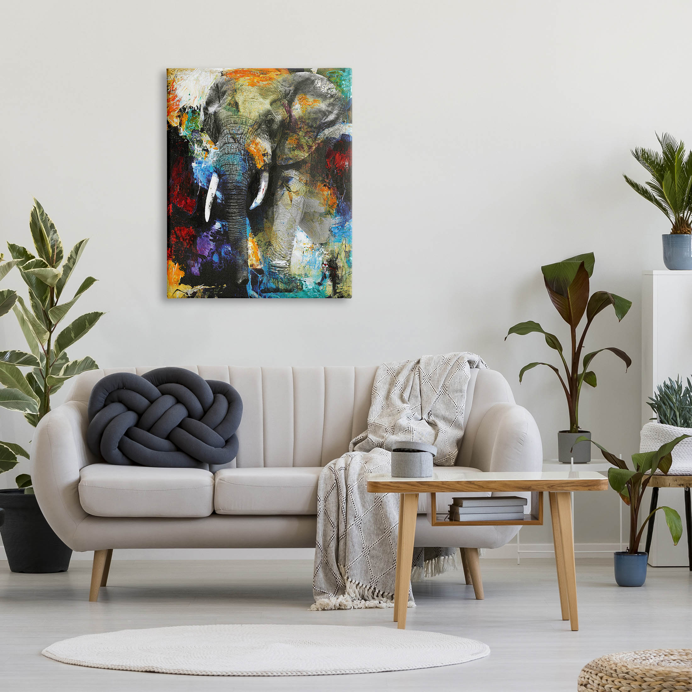 Layered Elephant Bold Wildlife Abstract Graphic Art Gallery Wrapped Canvas Print Wall Art