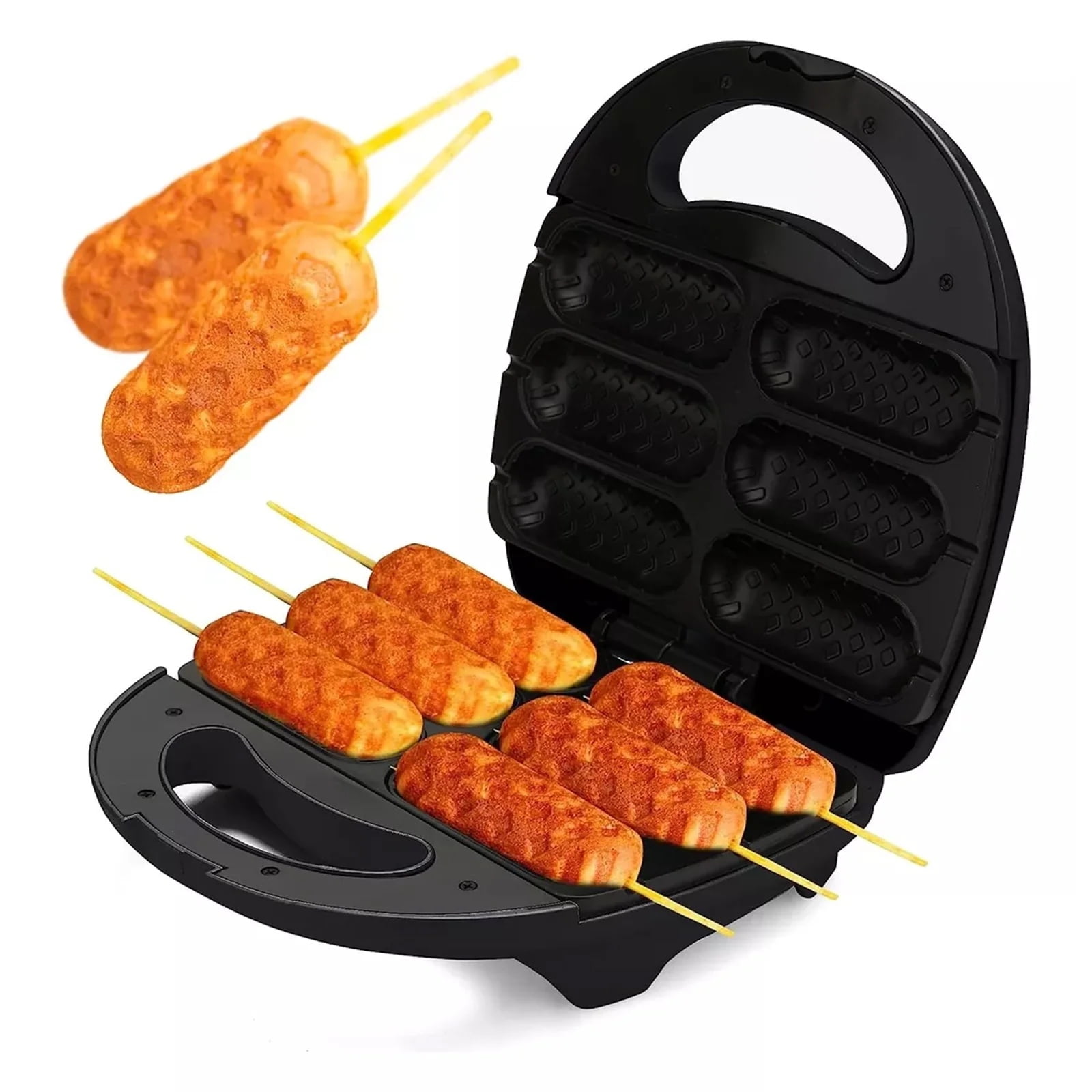 Corn Dog Waffle Maker,Hot Dog Presser Maker, Hot Dog Waffle Machine with Non-stick Coating Plate, Hot Dog Maker Toaster Make 6 Corn Dogs,Stick Maker Hot Dog Maker