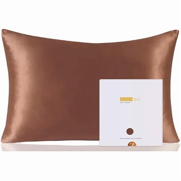 Chenchen 100% Pure Mulberry Silk Pillowcase for Hair and Skin Health,Soft and Smooth,Both Sides Premium Grade 6A Silk,600 Thread Count,with Hidden Zipper,1pc (Standard 20''x26'',Mocha)