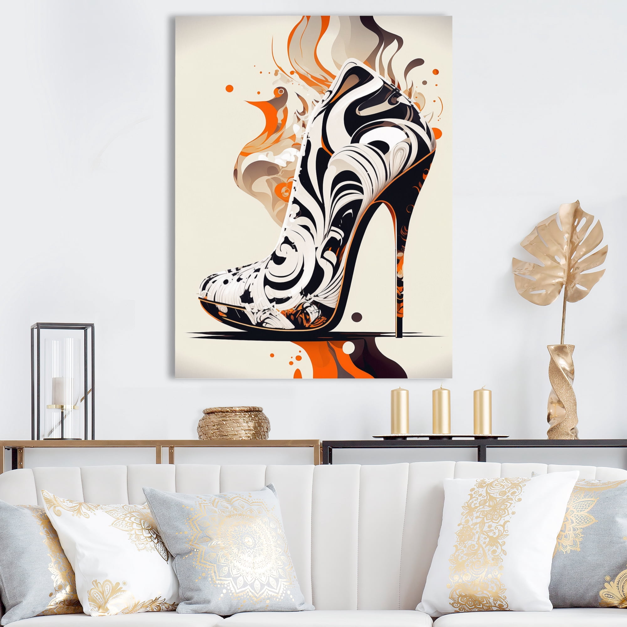 Designart Retro Art Deco High Heel Shoe I Canvas Wall Art