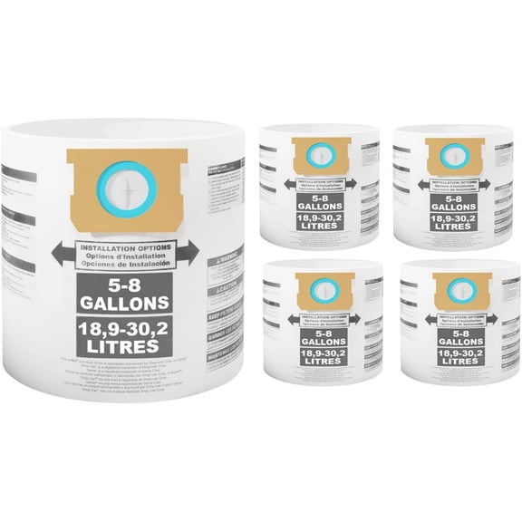 NATEFEMIN Vacuum Bags 5 for Shop Vac 5-8 Gal Craftsman CMXZVBE Type E H U Paper Easy Install Direct Replacement 90661 VF3503 Ridgid