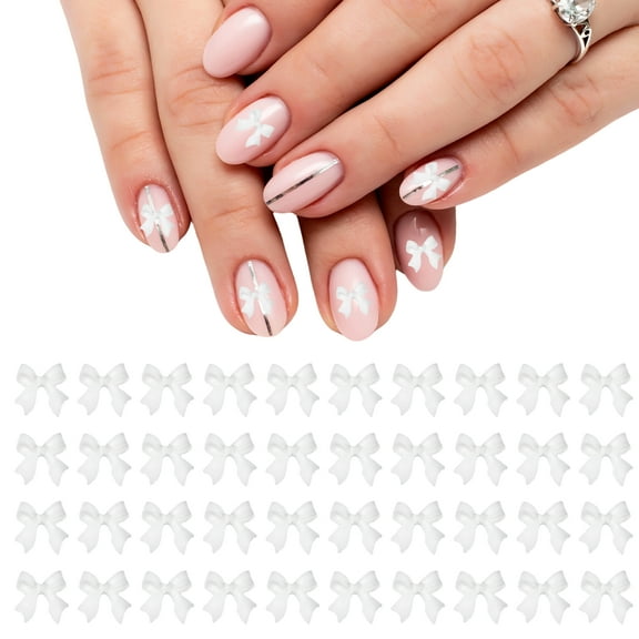 Uxcell Nail Bows, 3D Flowers for Nails Acrylic Resin Bows Art Accessories for DIY, 100 Pcs White