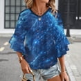 thumbnail image 3 of Blue Starry Lion Women's V-Neck Blouse With 3/4 Ruffled Bell Sleeves Casual Top Ladies Blouses, 3 of 7