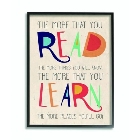 The Kids Room by Stupell Red Orange Blue and Green Read Learn Cartoon Typography Framed Wall Art by Daphne Polselli