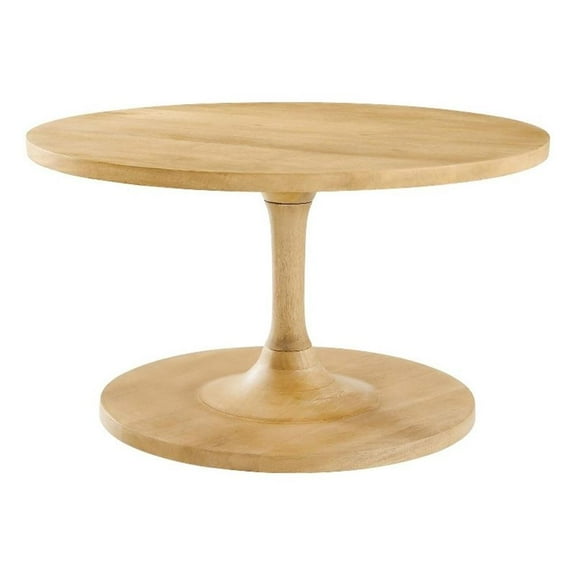 Pemberly Row Round Wood Coffee Table with Tapered Pedestal Base in Oak