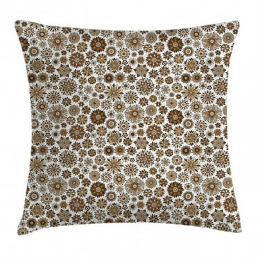 Garden Throw Pillow Cushion Cover, Doodle Style Flourishing Corsage Bouquet Pattern Romantic Vintage Curly, Decorative Square Accent Pillow Case, 24 X 24 Inches, Brown Tan Light Yellow, by Ambesonne