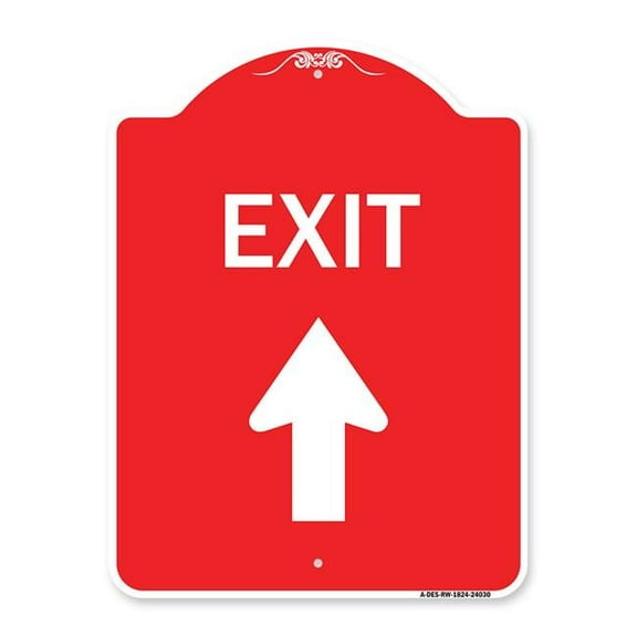 SignMission A-DES-RW-1824-24030 18 x 24 in. Designer Series Sign - Exit Sign Exit with Up Arrow, Red & White