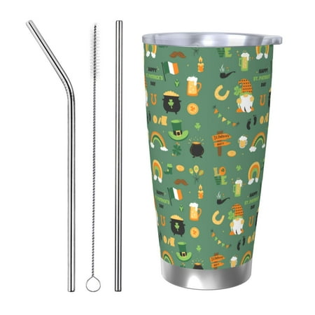 

Qekee St. Patrick s day Print 20OZ Car Cup Stainless Steel Vacuum Insulated Tumbler Tumbler Cup With Lid And Straw Travel Coffee Mug-Straw Three-piece Set