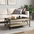 thumbnail image 1 of Mesa de Centro Industrial con Estante Salisbury | Vidrio | Metal Negro | Acabado en Madera Clara | 2 Niveles, 1 of 7