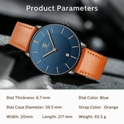 A ALPS Mens Watches Fashion Quartz Mens Watches Ultra Thin Minimalist Wristwatches with Leather Strap Gift for Man Fathers Day Gifts
