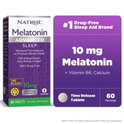 Natrol Melatonin Advanced Sleep Aid Tablets with vitamin B6, Fall Asleep Faster, Stay Asleep Longer, 2-Layer Controlled Release, Dietary Supplement, Drug-Free, 10mg, 60 Time Release Tablets