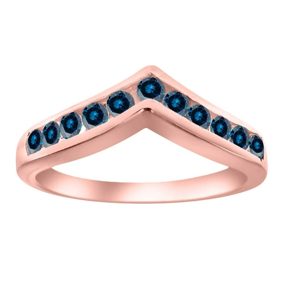 Aonejewelry 0.33 Carat Blue Diamond Channel Set Wedding Band Channel 10K Rose Gold Genuine Diamond