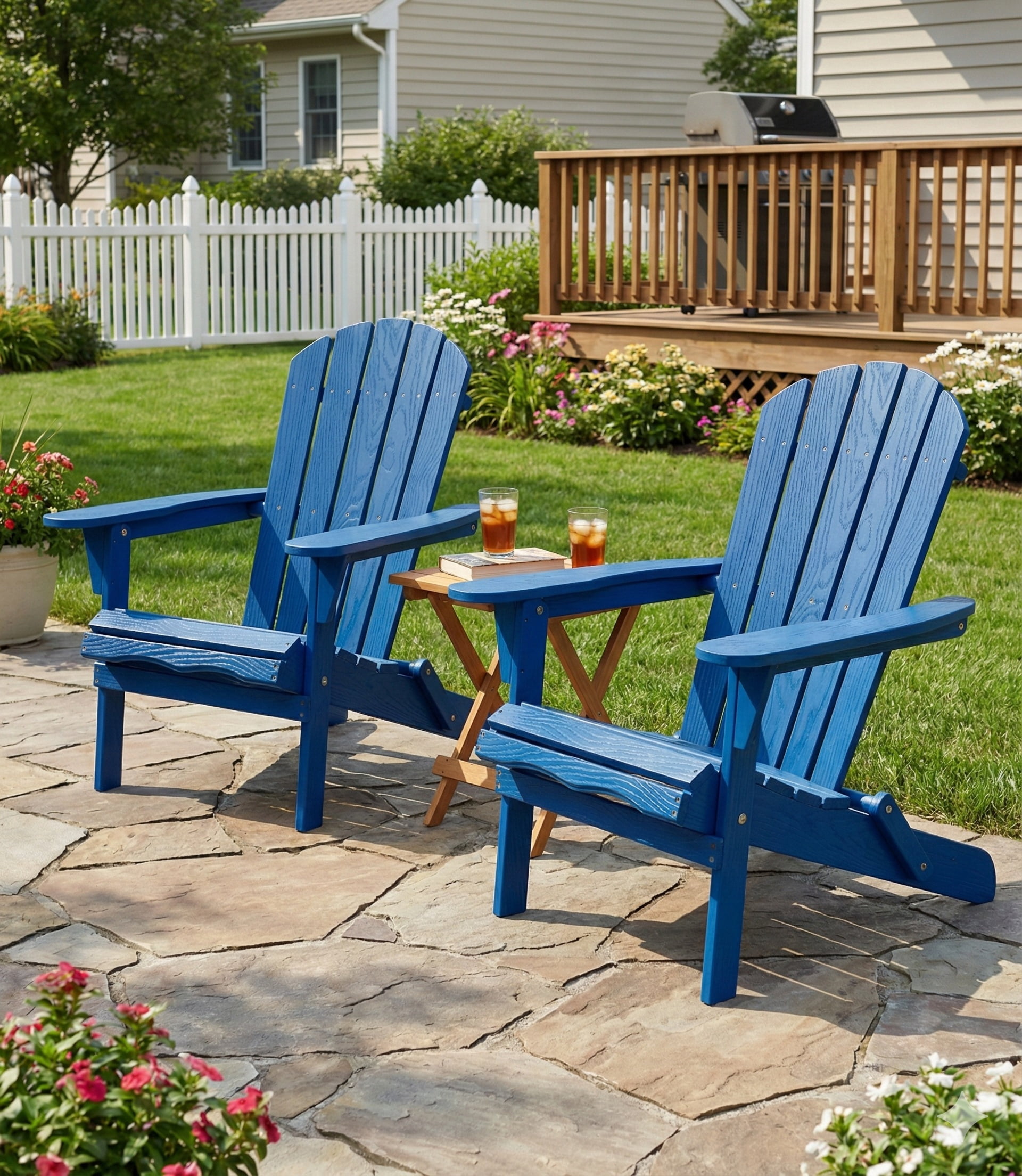 Mintazer Embossed Folding Adirondack Chair Set of 2, Outdoor Patio Chairs with Weather Resistant Finish, Blue