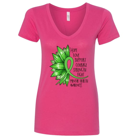 Inktastic Mental Health Awareness Green Sunflower Ribbon Women's V-Neck T-Shirt