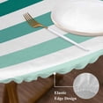 thumbnail image 3 of Teal Ombre Grey Striped Round Tablecloth, Fitted Table Cover with Elastic for 55"-60" Round Tables, Farmhouse Stripe Modern Table Cloth Outdoor Indoor Dinning Party Waterproof Tablecloths, 3 of 7