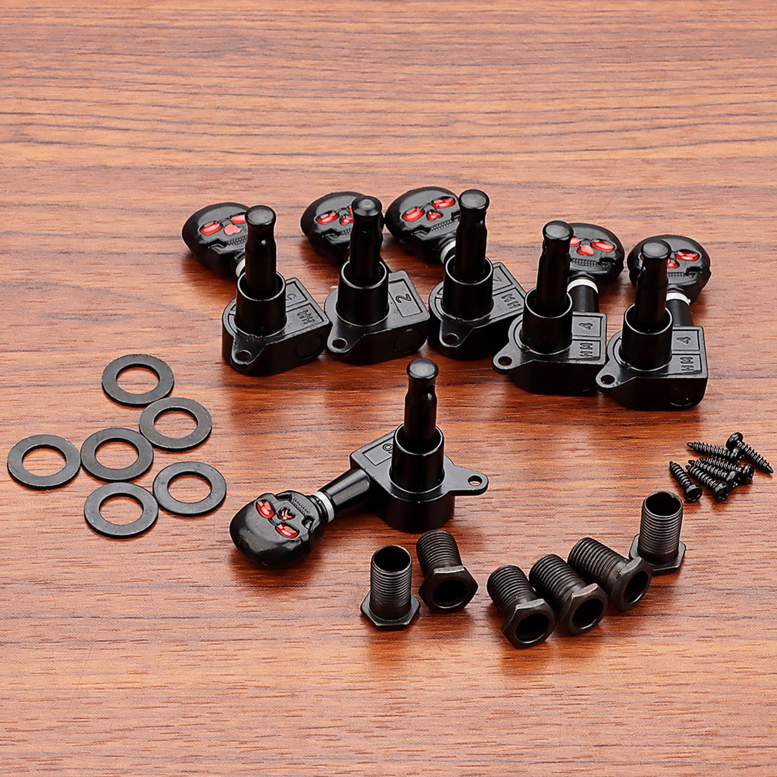 6Pcs Guitar Tuning Peg 6 Right Skull Button Keys Machines Head Tuners for Electric Guitar and Bass Easy to Install