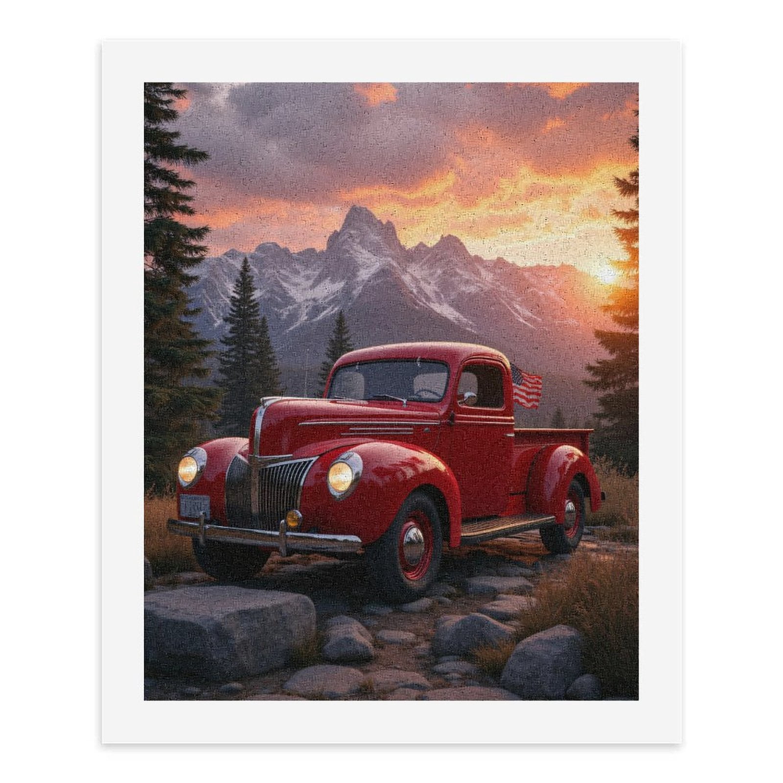 Paint by Numbers Kit for Adults, Vintage Red Truck Mountain Sunset Paint by Numbers, Easy Paint by Numbers Kit for Adults Beginner, DIY Adult Paint by Number Kits on Canvas, Home Decor