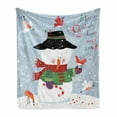 thumbnail image 1 of Snowman Soft Flannel Fleece Throw Blanket, Christmas and New Year Theme Snowman with Birds Candy Cane Grungy Backdrop, Cozy Plush for Indoor and Outdoor Use, 50" x 70", Multicolor, by Ambesonne, 1 of 6