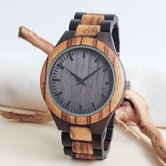 Wooden Watch for Men - Precise Analog Quartz Movement, Simple yet Stylish Round-Shaped Case, Timeless Classic Design - Perfect Accessory for Mens Fashion