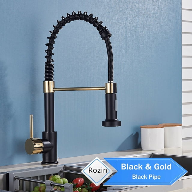 Grifo de cocina negro mate Rozin, grifo mezclador montado en cubierta, boquilla rociadora de flujo de rotación de 360 grados, fregadero de cocina, grifos fríos y calientes Tan Jianjun unisex