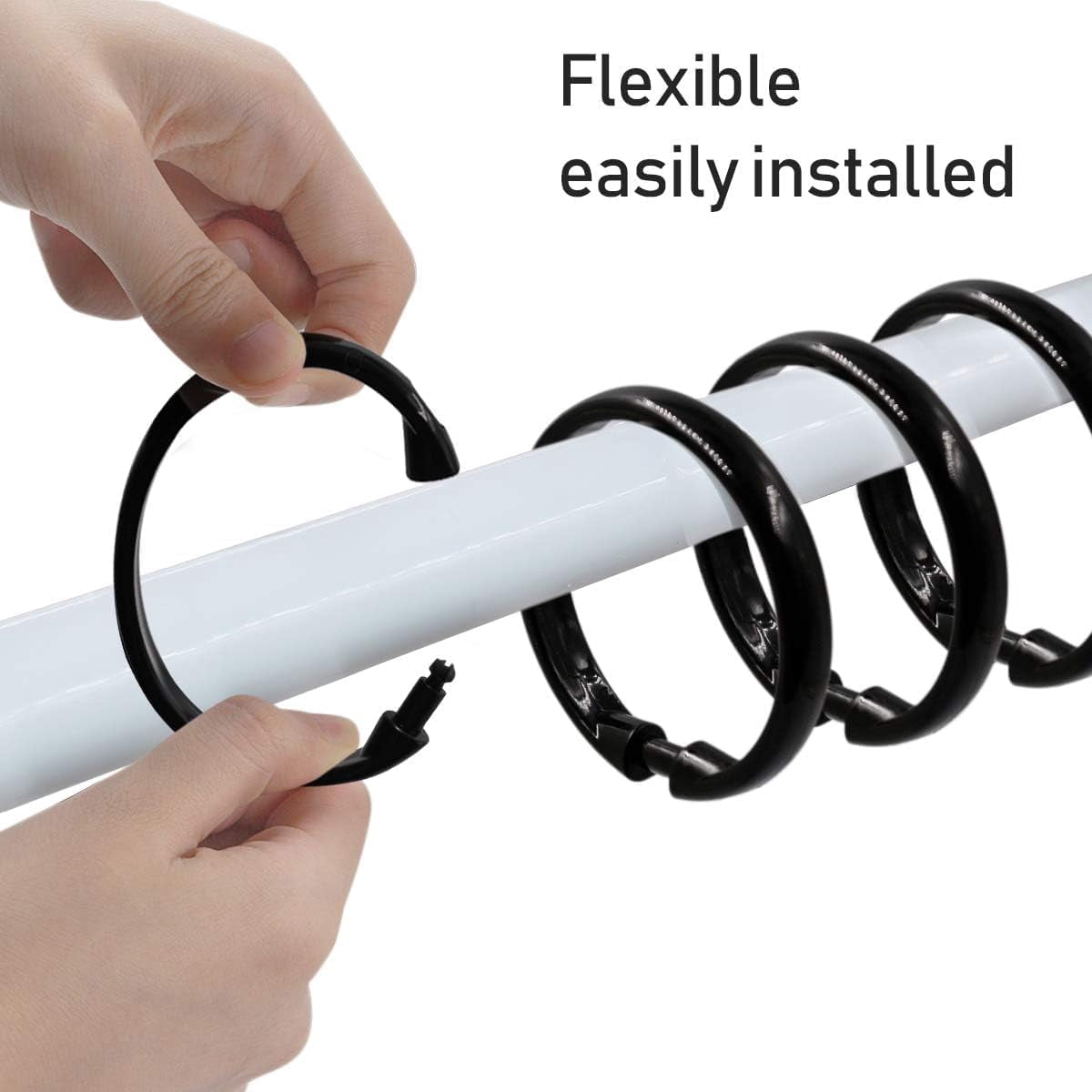 Qulable Shower Curtain Rings-24 Pack- Plastic O-Shaped Rings Hook Glide Easily on Bathroom Shower Rod (Black)