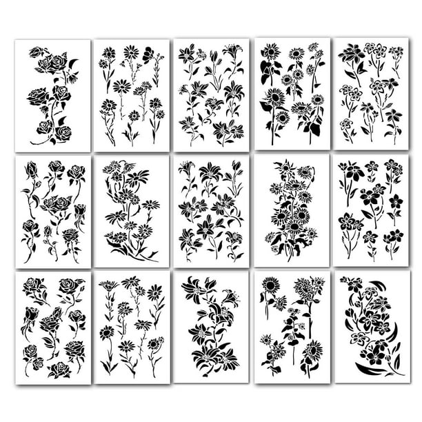 15 Large Flower Stencils For Wall Decore Painting Crafts Art Model Tattoo Auto Com - Outdoor Wall Art Stencils