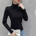 thumbnail image 2 of Elainilye Fashion Long Sleeve Undershirt For Women Double-sided Fleece Cationic Self-heating Warm Bottoming Shirt Long-sleeved Outer Wear Shirts,Black, 2 of 9
