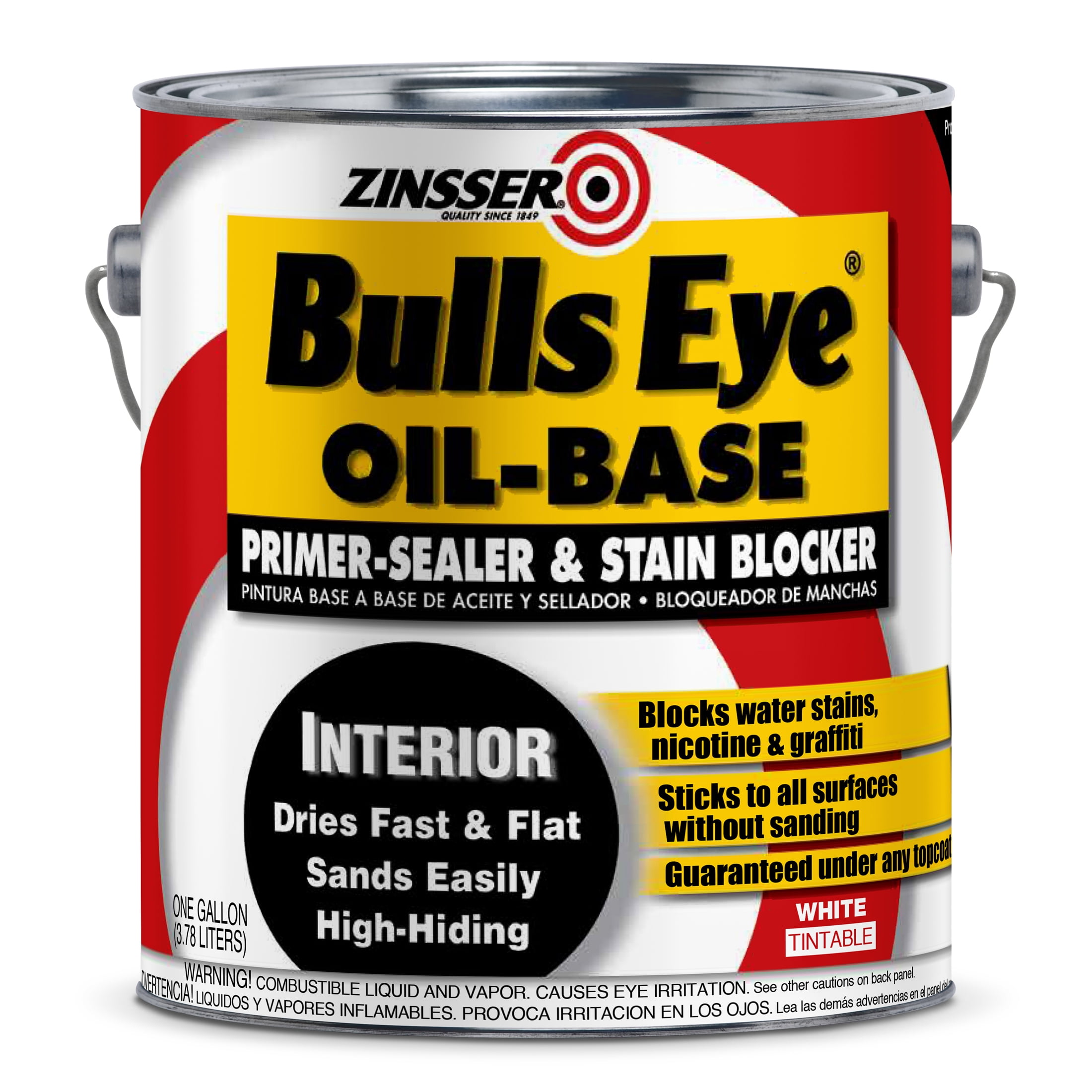 4 Pack, White, Zinsser Bulls Eye Interior Oil-Base Primer-Sealer & Stain Blocker Flat Primer- 3541, Gallon