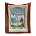 thumbnail image 1 of Rustic Soft Flannel Fleece Throw Blanket, Meadow Grass with Tree Through Window Countryside Rural Cottage Flourishing Image, Cozy Plush for Indoor and Outdoor Use, 60" x 80", Multicolor, by Ambesonne, 1 of 6