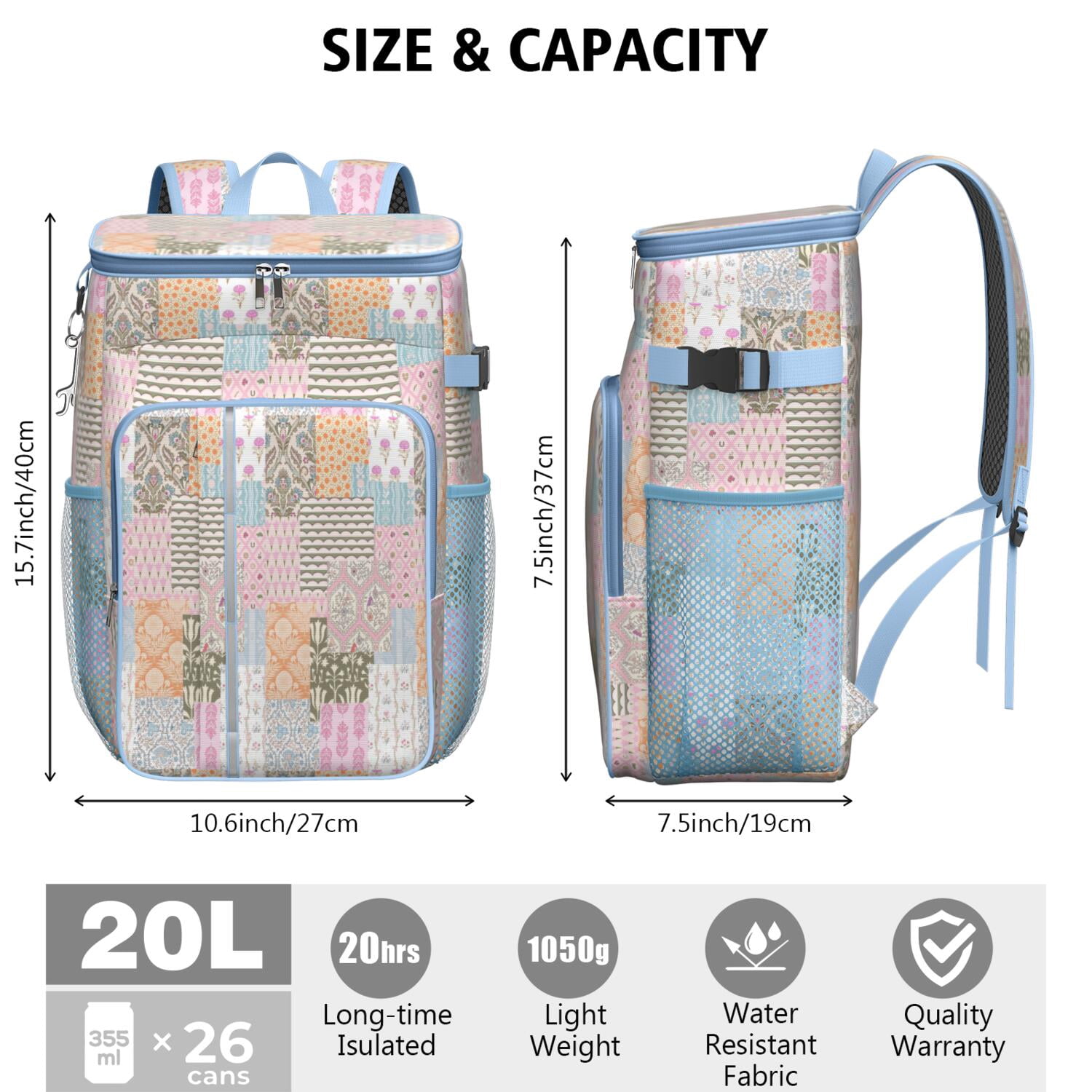 Travel Cooler Bag - Pioneer Flower Camping Beer Cooler Backpack with Bottle Opener- Waterproof Insulated Picnic Backpacks - Cooler Bag for Beach