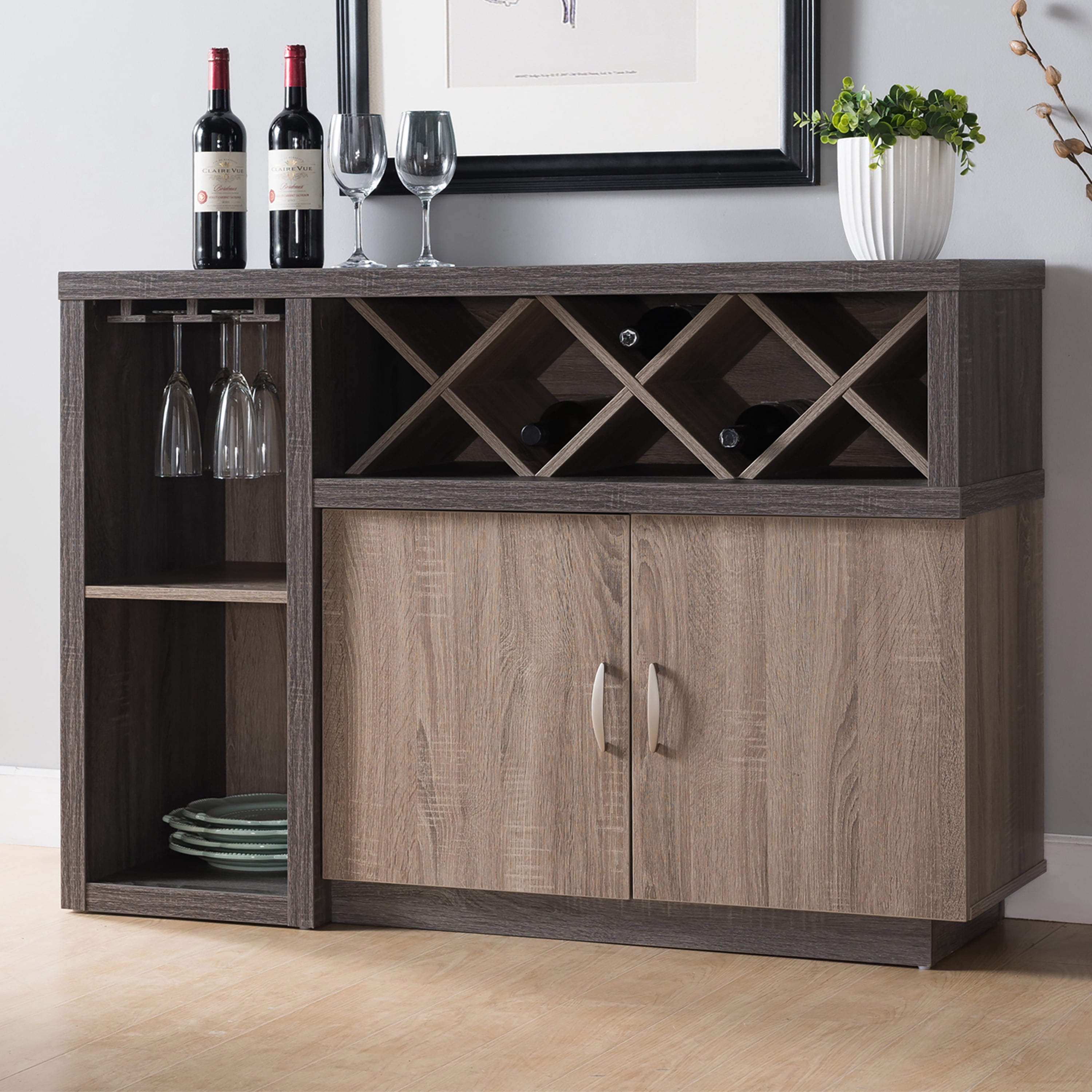 Furniture of America Singa Contemporary Multi-Storage Wine Cabinet, Gray