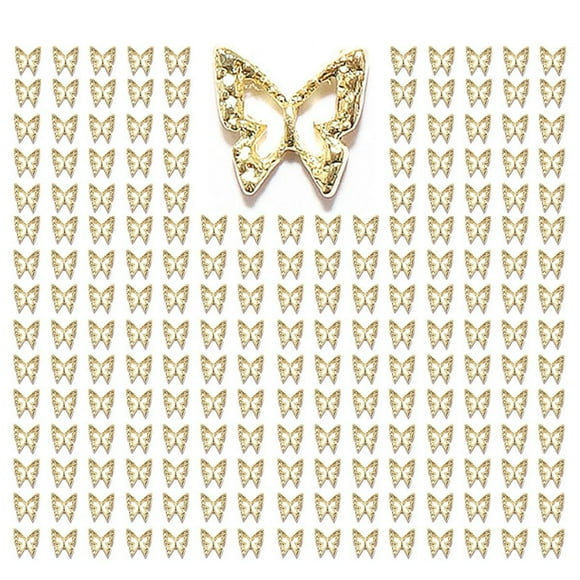 qiipii 180pcs Golden Butterfly Nail Charms Bulk 3D Butterflies Charms for Acrylic Nails, Nail Alloy Studs Charms Nail Art Jewels Decoration Supplies Accessories for Nails Face Makeup Body DIY Crafts