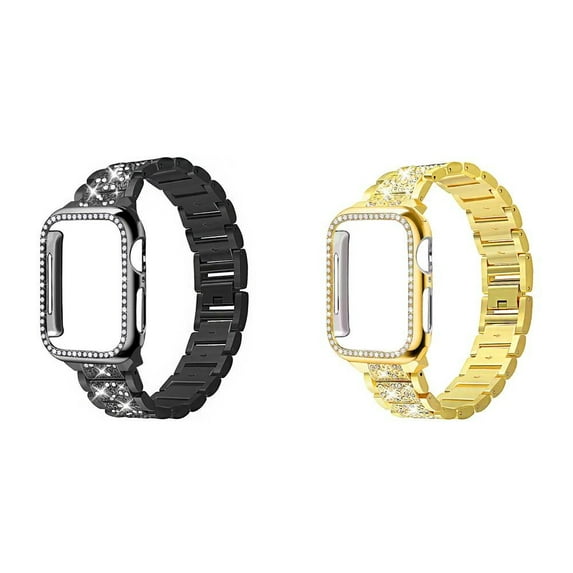 SOLOLUP 1/2Pack Bling Stainless Steel Band for Apple Watch Bands and Case 44mm 45mm 40mm 38mm 41mm 42mm Diamond Link Metal Strap Wristbands and Watch Cover Bumper for iWatch Series 8 7 SE 6 5 4 3 2 1