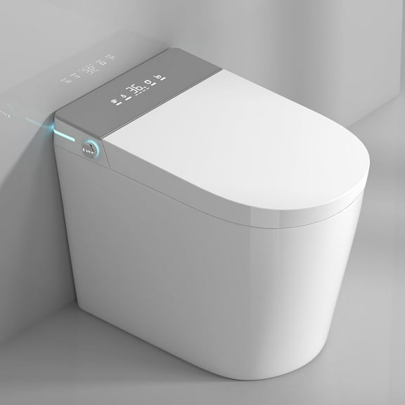 WinZo 23" Compact Smart Toilet with Bidet Seat Built-in for Small Bathroom, Auto Flush, LED Night Light,Heated Bidet with Warm Air Drying (White with Grey Panel)