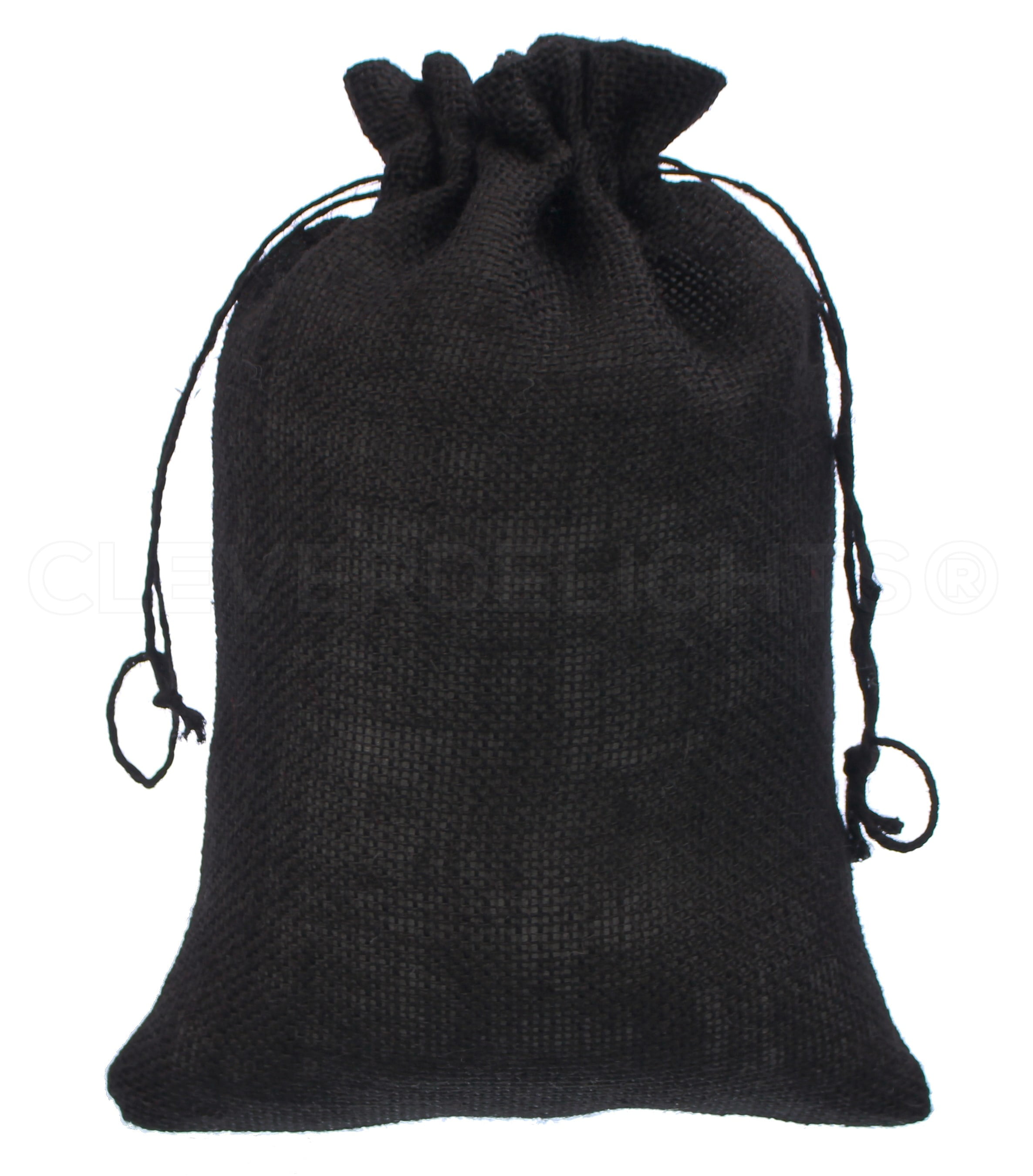 Natural Burlap Bag Drawstring in BLACK STARS Design 12" x 8" Crafts Sack w 