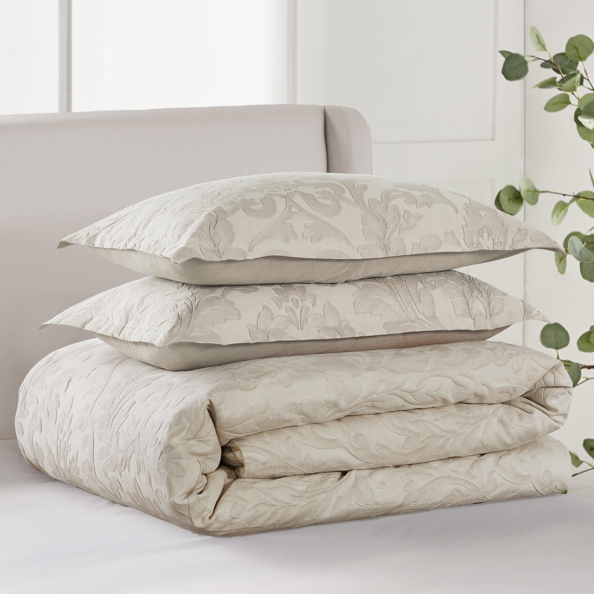 Levtex Home - Alessio Beige Duvet Cover Set - Full/Queen Duvet Cover + Two Standard Pillow Cases - Floral Damask - Beige and Cream - Duvet Cover (90 x 94in.) and Pillow Case (26 x 20in.) - Cotton