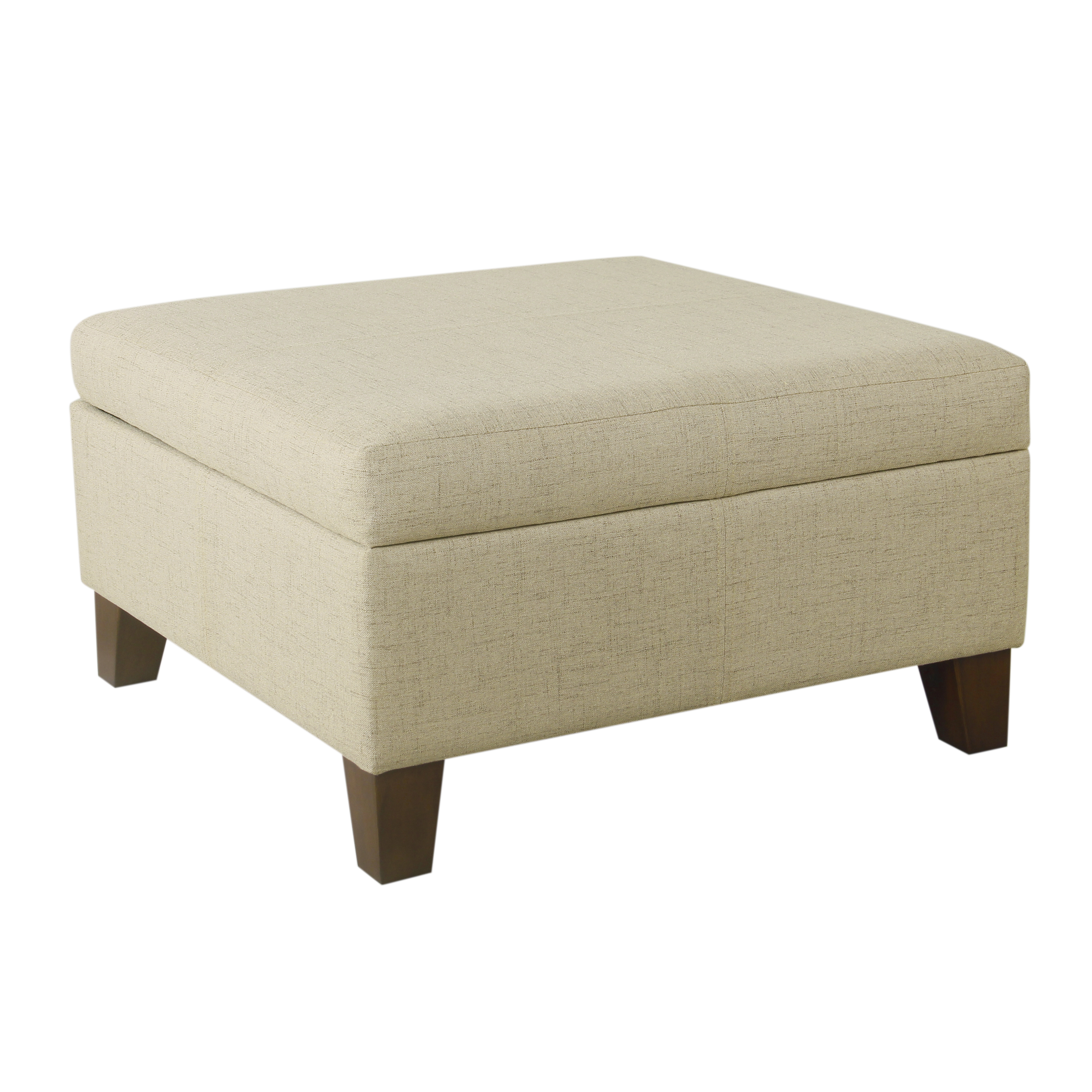HomePop Round Upholstered Storage Ottoman, Tan