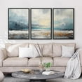 thumbnail image 3 of PixonSign Framed Canvas Print Wall Art Set Blue Ocean Waterfront Coastal Pastel Landscape Nature Wilderness Illustrations Modern Art Decorative Rustic Relax/Calm Colorful for Bedroom - 24"x36"x3 Black, 3 of 5