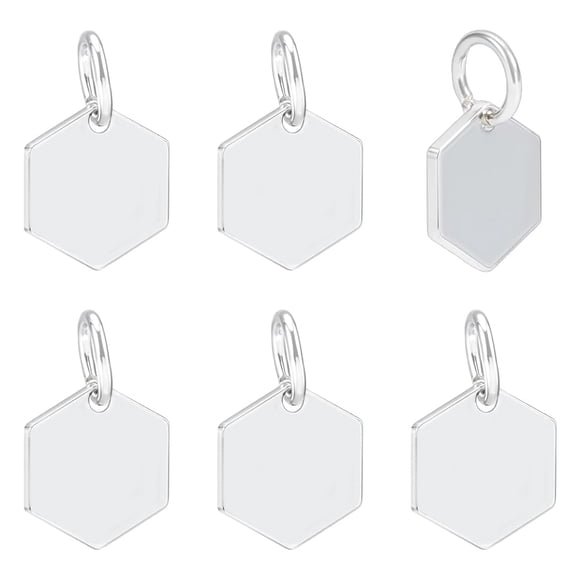 Charm PH PandaHall de plata de ley 925 hexagonal de 7 x 6 mm, 6 unidades