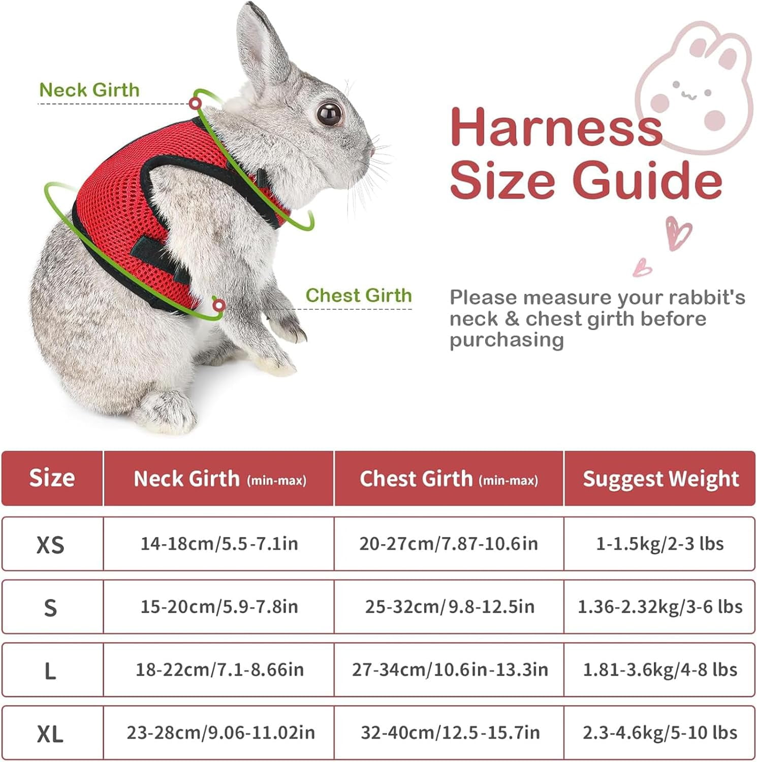 Rabbits Harness, With Elastic Lead, Adjustable Rabbit Harness And Lead Set, Mesh Vest for Hamsters Small Cats Guinea Pig Walking(L, Red)