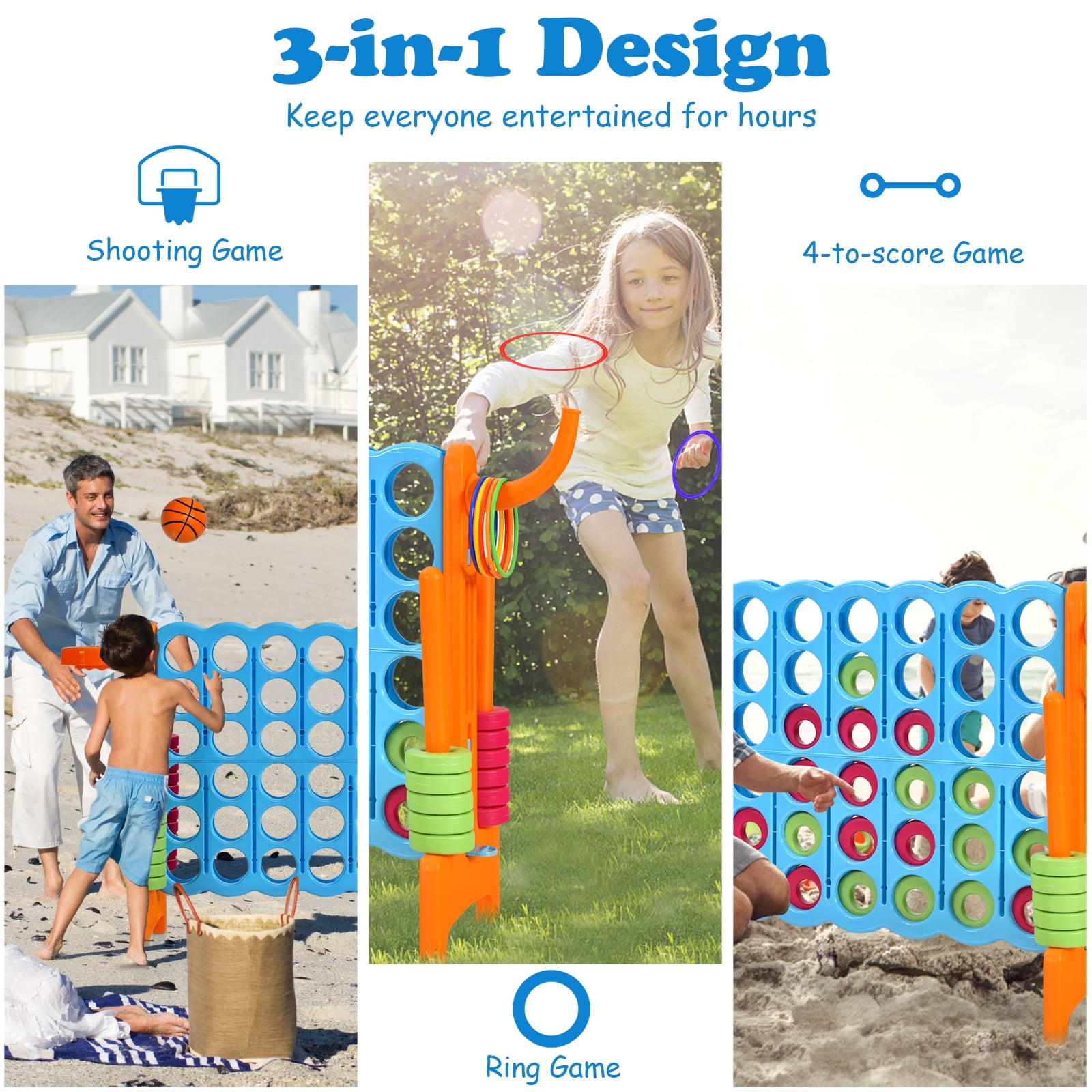 Infans 2.5Ft 4-to-Score Giant Game Set Basketball Hoop Ring Game Indoor Outdoor