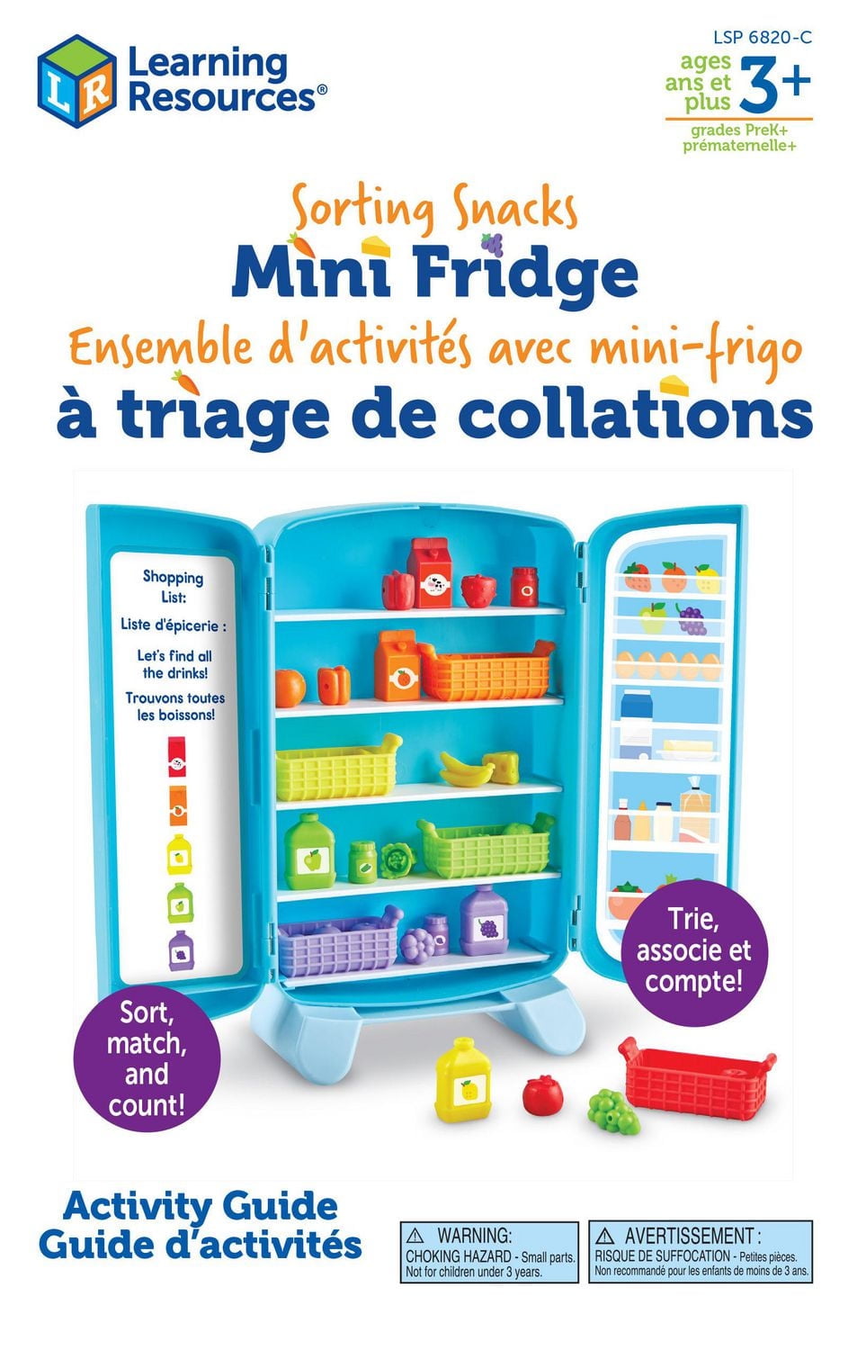 Learning Resources Sorting Snacks Mini Fridge ,51 Pieces, Ages 3+, Toddler Toys, Educational Toys, snack toys,plastic food toys,kids kitchen accessories, This mini fridge