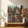 thumbnail image 6 of Colorful Buildings & Tall Trees Canvas Print Wall Art, Living Room Bedroom Cafe Apartment Decor, 6 of 8