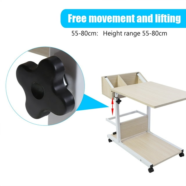 Portable Removable Laptop Desk with Wheels, Drawer, Bed Sofa Books Snack, Storage Drawer for Remote Control, Sundries, Electronics, Solid Structure