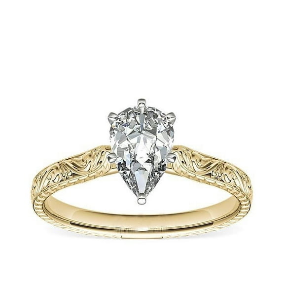 1.00 Carat Excellent Pear Cut Natural Diamond Radiant Solitaire Ring for Wedding Solid 14K Yellow Gold Size 7