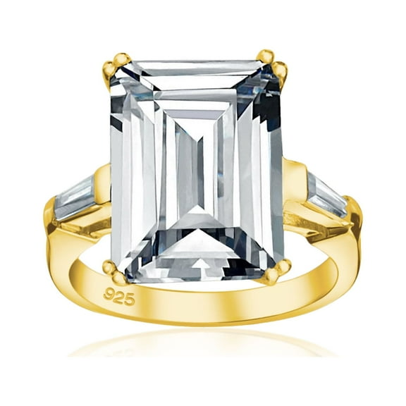 Bling Jewelry Womens 10CT Solitaire Emerald-Cut CZ Cubic Zirconia Statement Engagement Ring Gold Plated Sterling Silver
