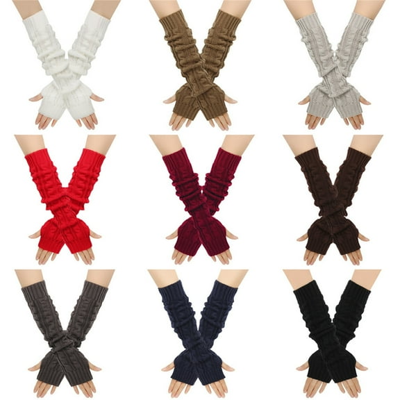 Womens Fingerless Arm Warmers with 8 Character Sleeve Design Thermal Knit for Autumn and Winter