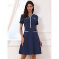 thumbnail image 4 of DARING DIVA Women's V Neck Short Sleeves Tweed Trim Dressy A-Line Dress XS Dark Blue, 4 of 6