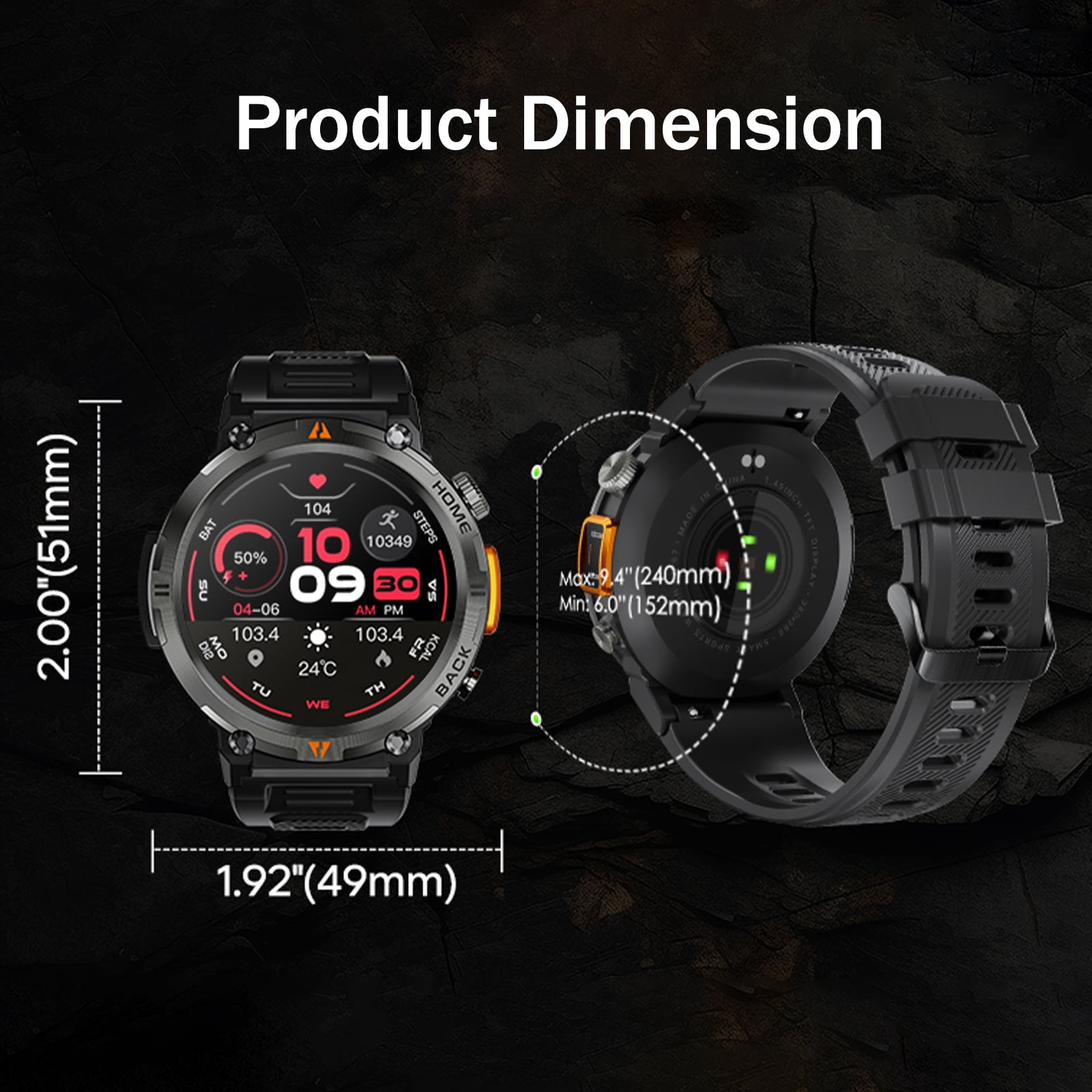 Cyberdyer Smart Watch for Men: Make/Answer Calls for Android & iPhone, 1.45" HD Screen, IP67 Waterproof,100+ Sports Modes, 400mAh Rugged Smartwatch with Pedometer, and Practical Flashlight Feature
